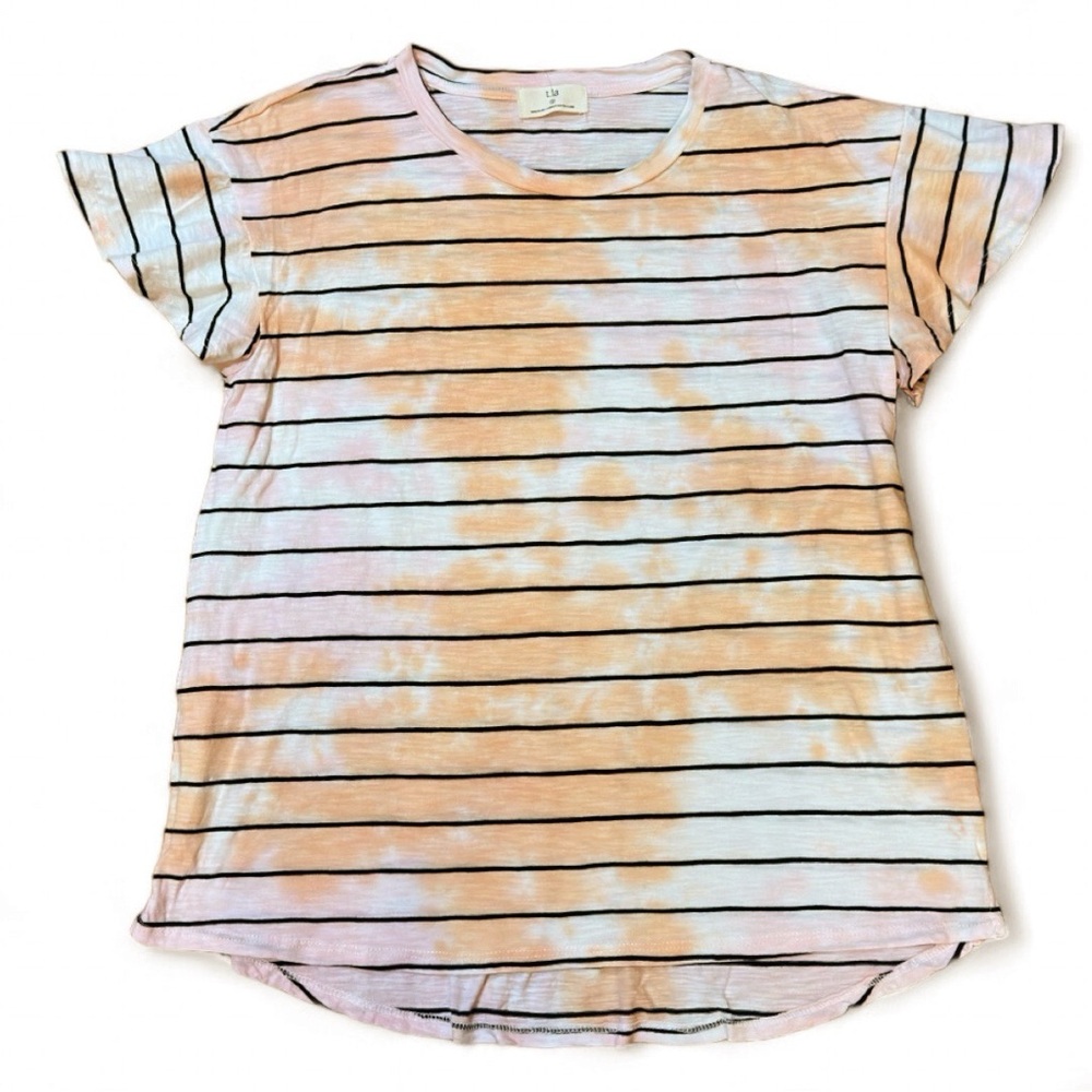 t.la Anthropologie Tie Dye Print Striped Short Sleeve Crewneck T-Shirt - Picture 10 of 11